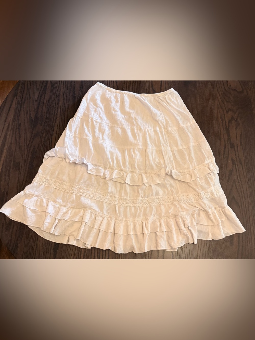 Notations Size L White Tiered Ruffle Skirt Cottagecore Boho Lace Cotton Large
